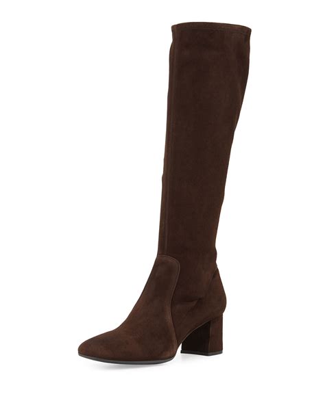 prada stretch suede knee high boots|prada block heel boots.